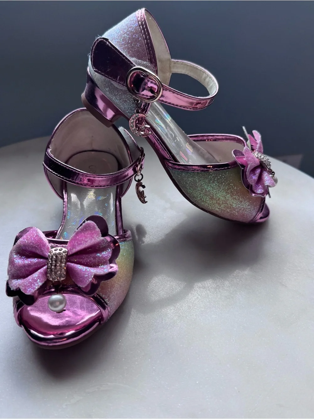 Toddler Girls' Pink Glitter Bow Dress Sandals high heels dress up formal rainbow